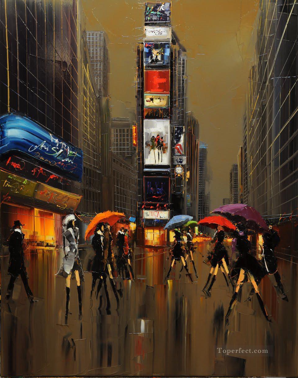 Kal Gajoum Umbrellas of New York with palette knife Oil Paintings